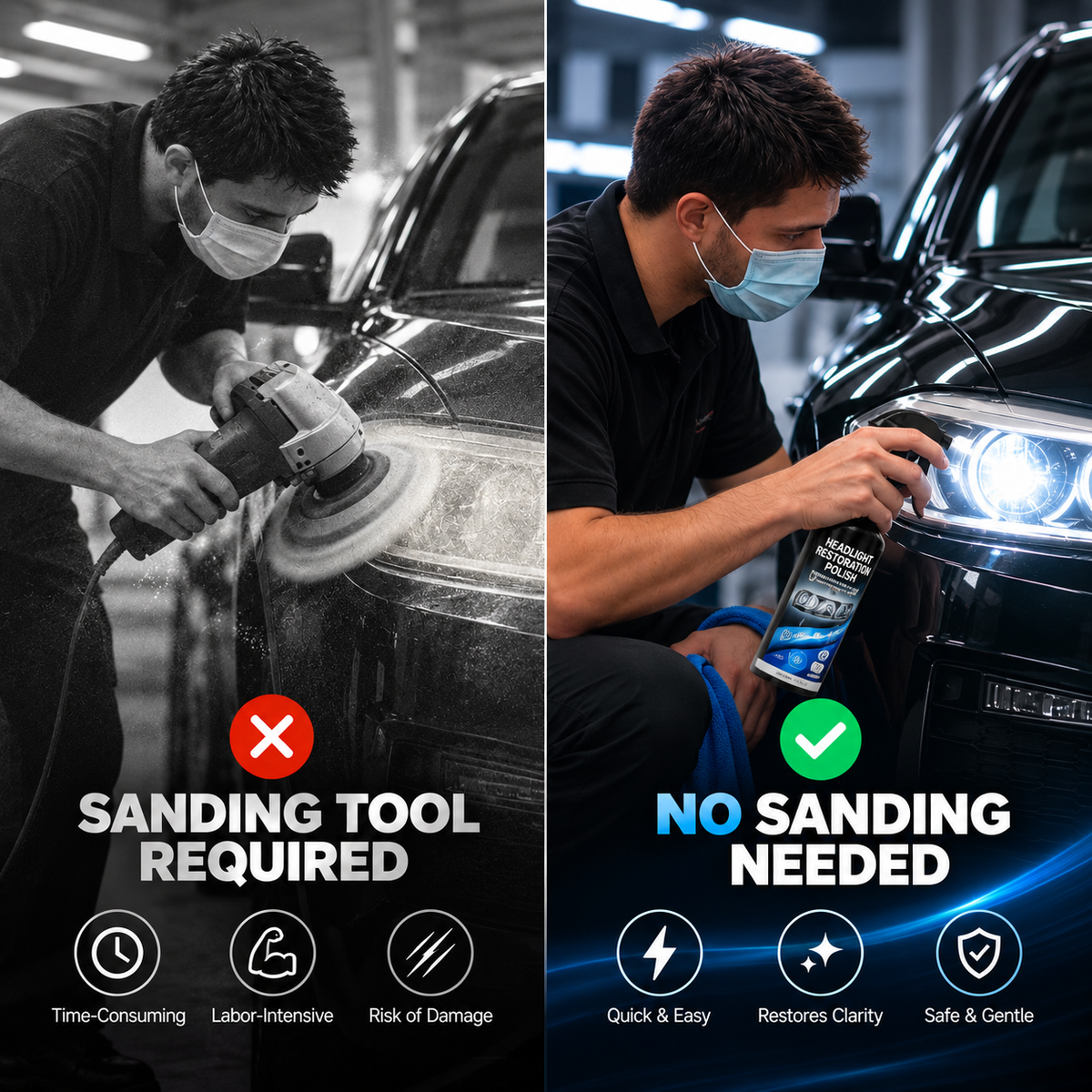 🔥 Headlight Restoration Kit – Restore Cloudy & Yellow Headlights with UV Protection ✨